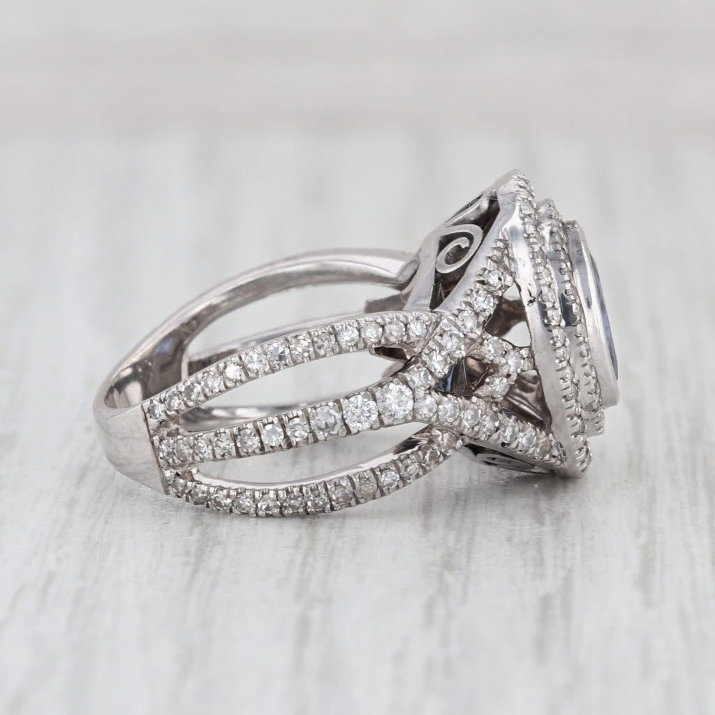3.15ctw Oval Blue Sapphire Diamond Halo Ring 14k White Gold Size 7.5 Cocktail
