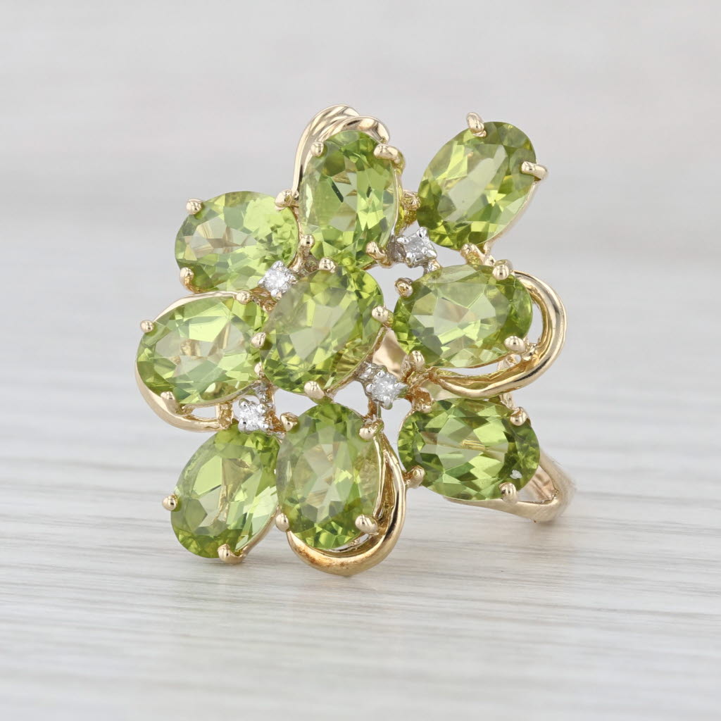 7.03ctw Peridot Diamond Cluster Cocktail Ring 14k Yellow Gold Size 7