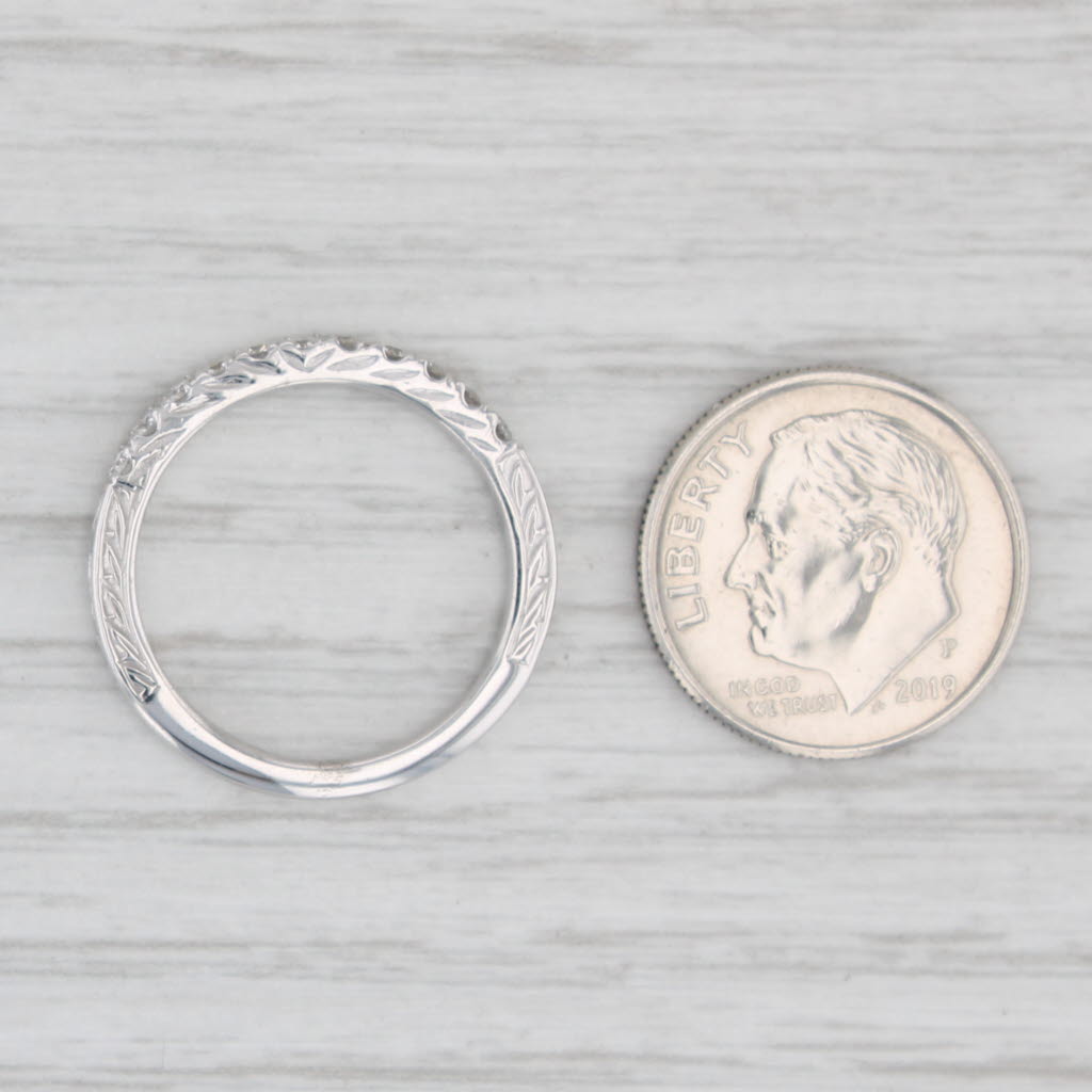 Light Gray New 0.33ctw Diamond Wedding Band 14k White Gold Sz 6.5 Stackable Ring Art Carved