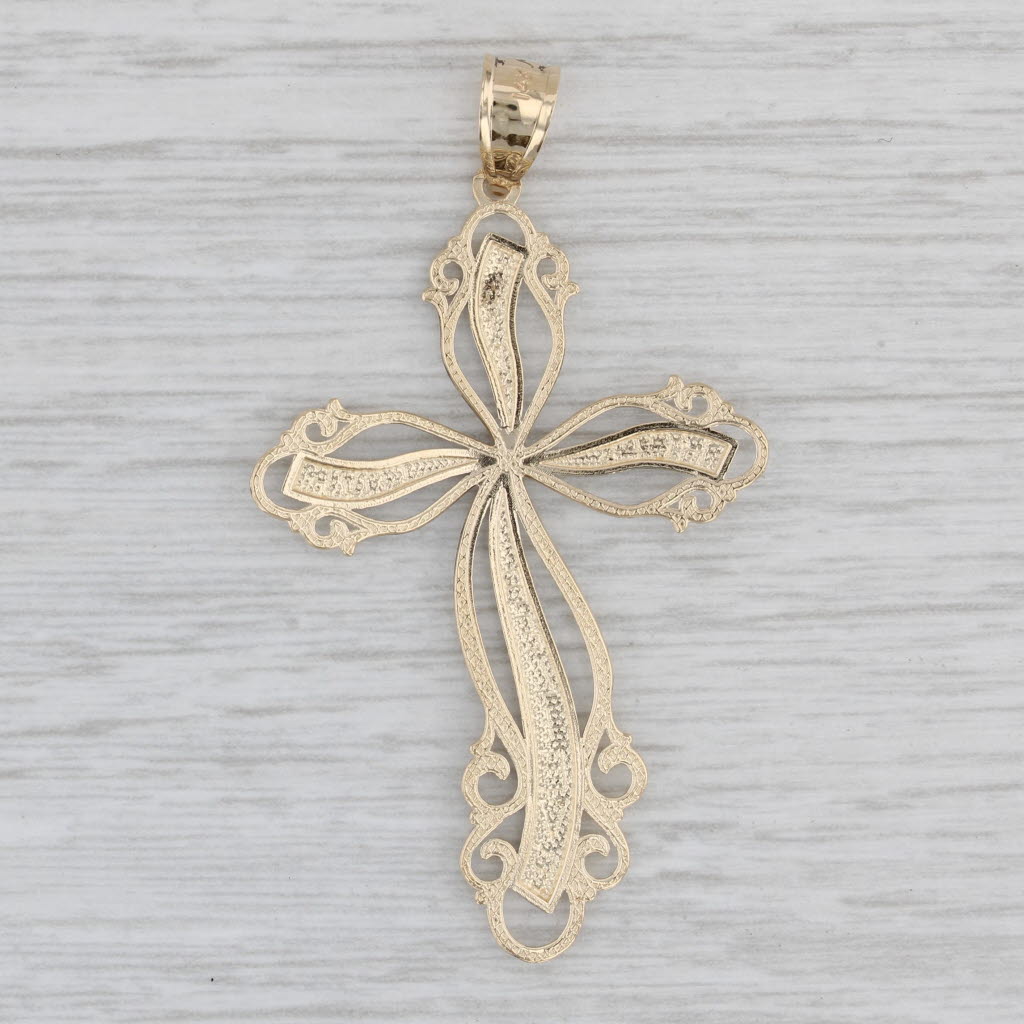Gray 2-Toned Ornate Cross Pendant 14k Yellow White Gold Statement Religious Jewelry