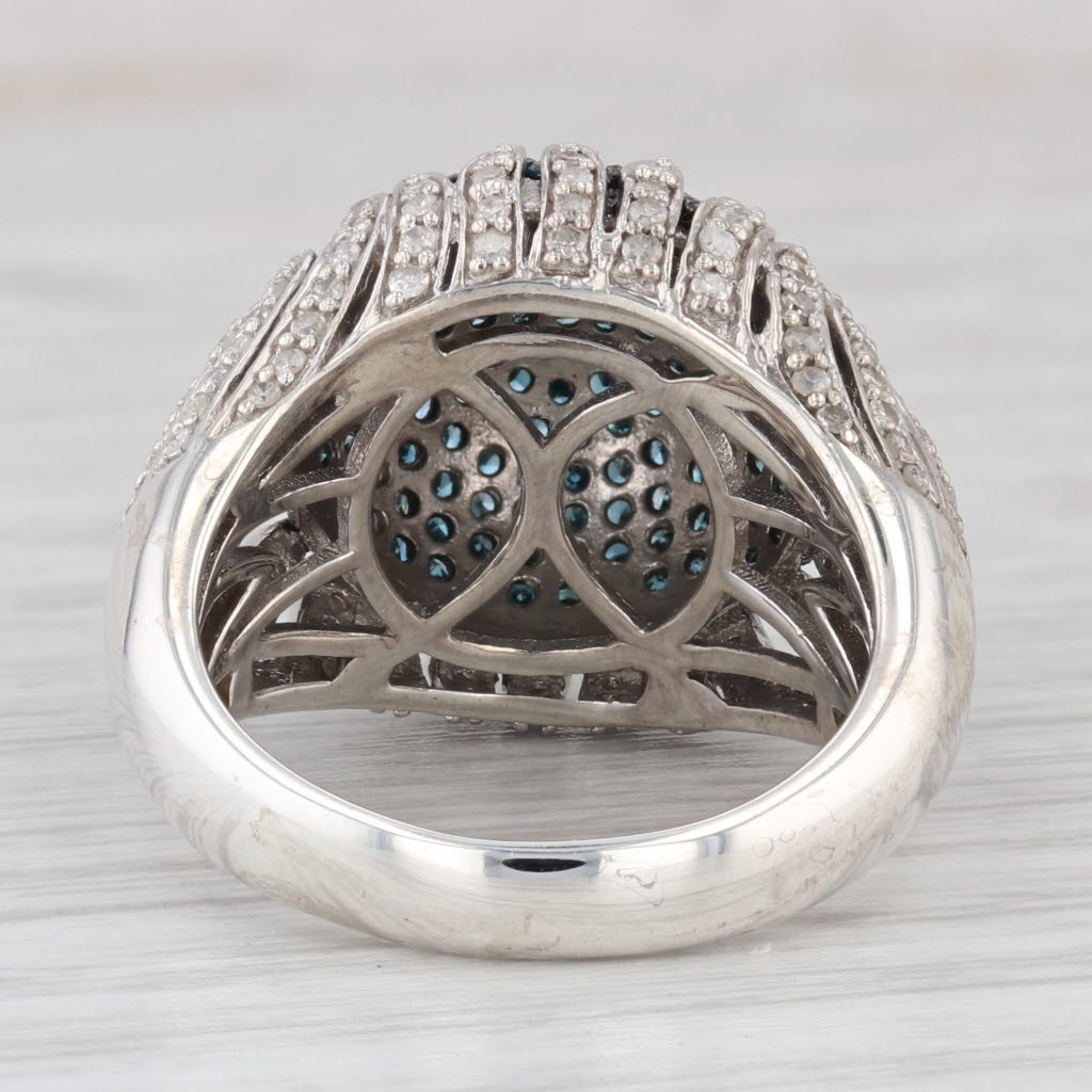 Light Gray 0.71 ctw Blue Diamond Cluster Sterling Silver Size 7 Ring Cocktail
