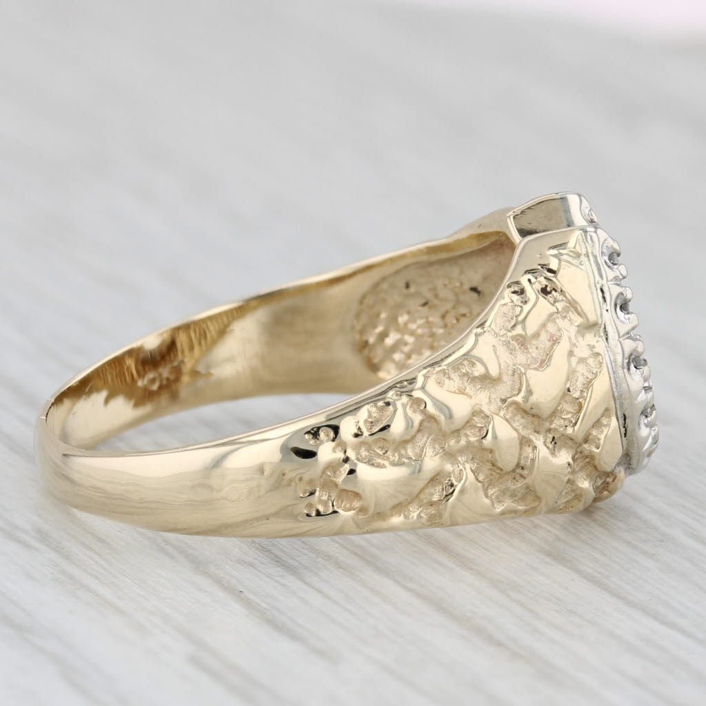 Gray Diamond Horseshoe Ring 10k Yellow White Gold Size 11.25 Nugget Band Western
