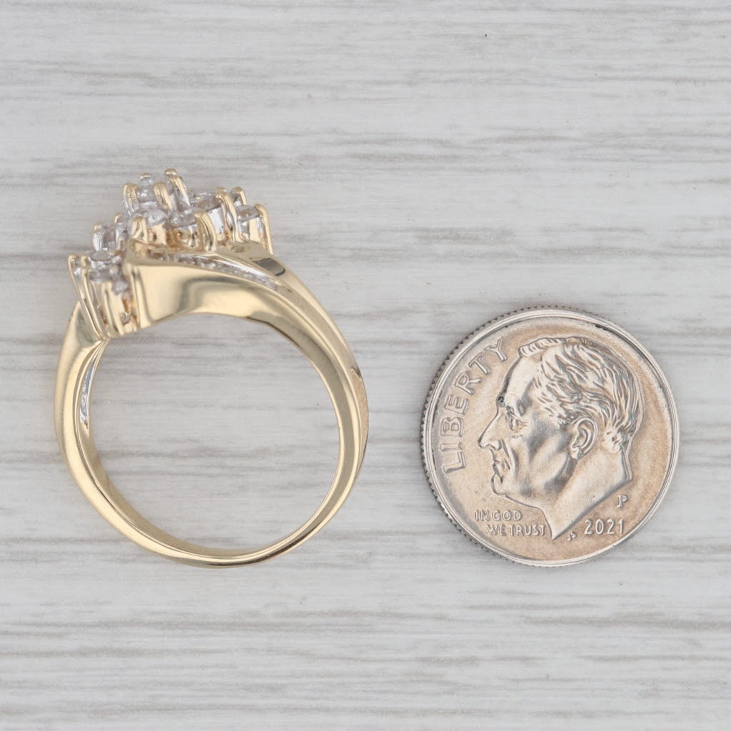 Gray 1ctw Diamond Cluster Bypass Ring 14k Yellow Gold Size 8 Cocktail