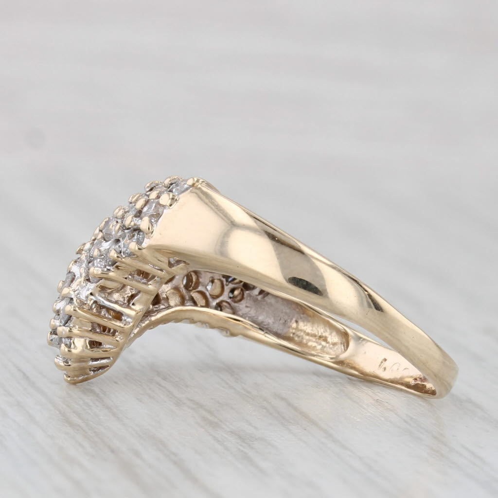 Light Gray 0.79ctw Diamond Cluster Contoured V Ring 14k Yellow Gold Size 7.5
