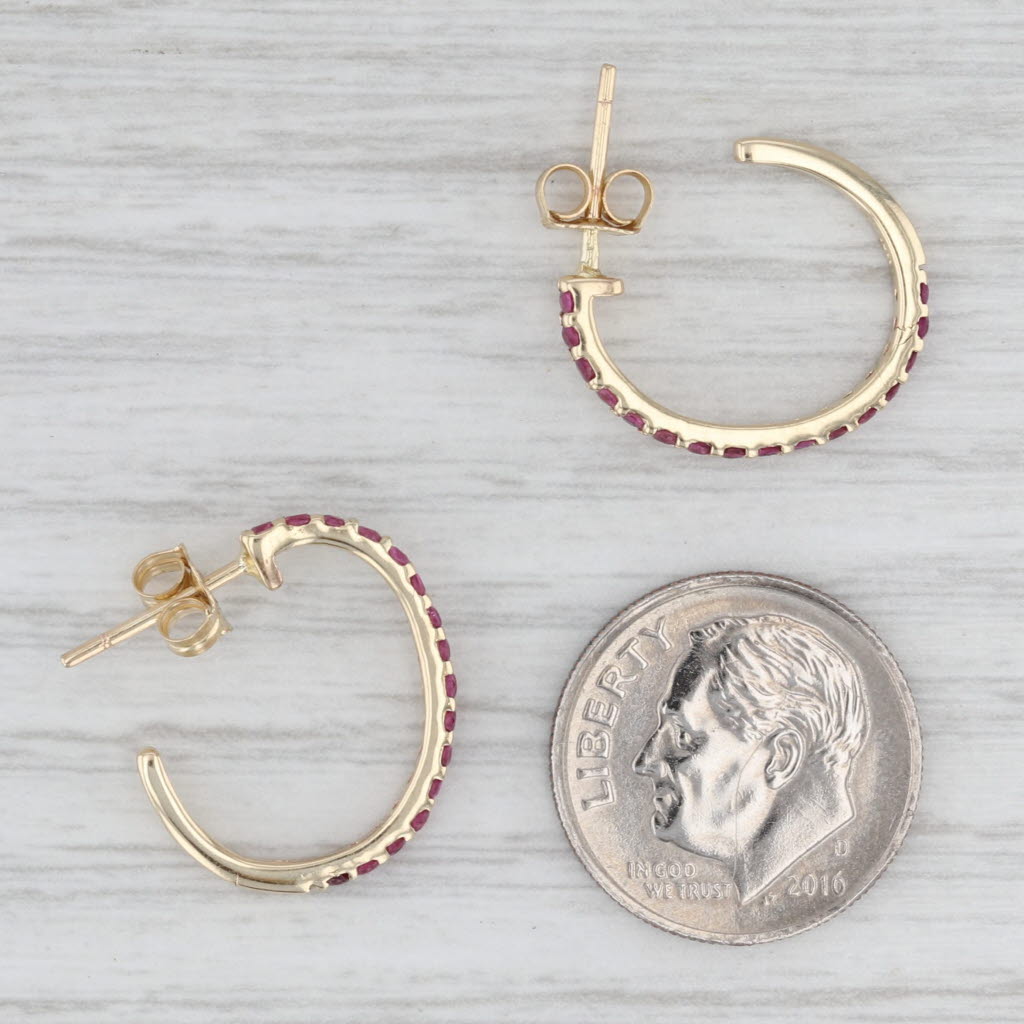 0.54ctw Ruby J-Hook Hoop Earrings 10k Yellow Gold Pierced Drops