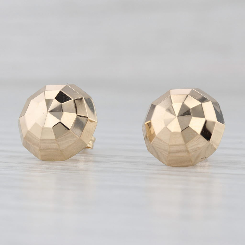 Disco Ball Bead Button Stud Earrings 14k Yellow Gold Round Studs