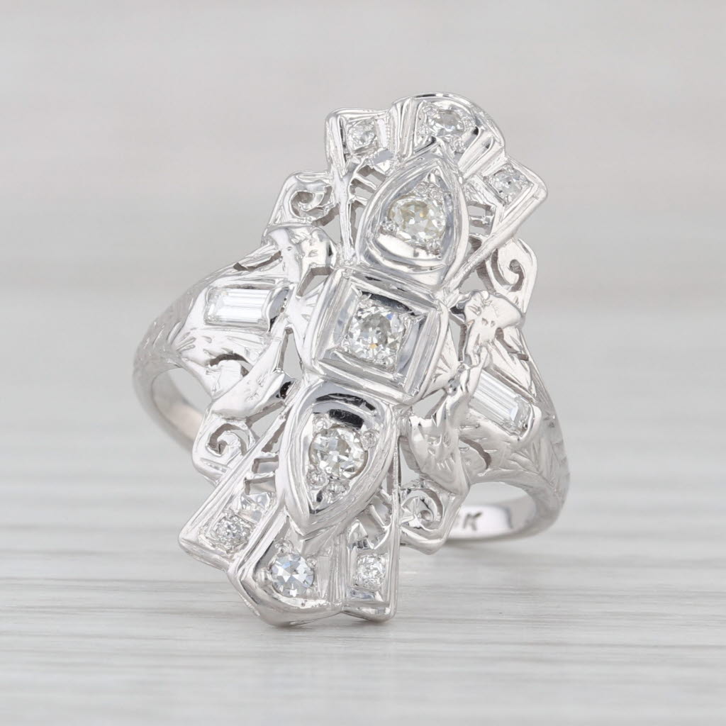 Vintage 0.31ctw Diamond Filigree Ring 18k White Gold Size 6