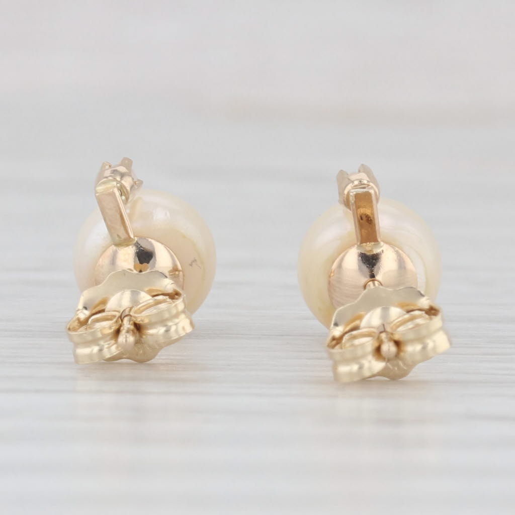 Light Gray Cultured Pearl Diamond Stud Earrings 10k Yellow Gold