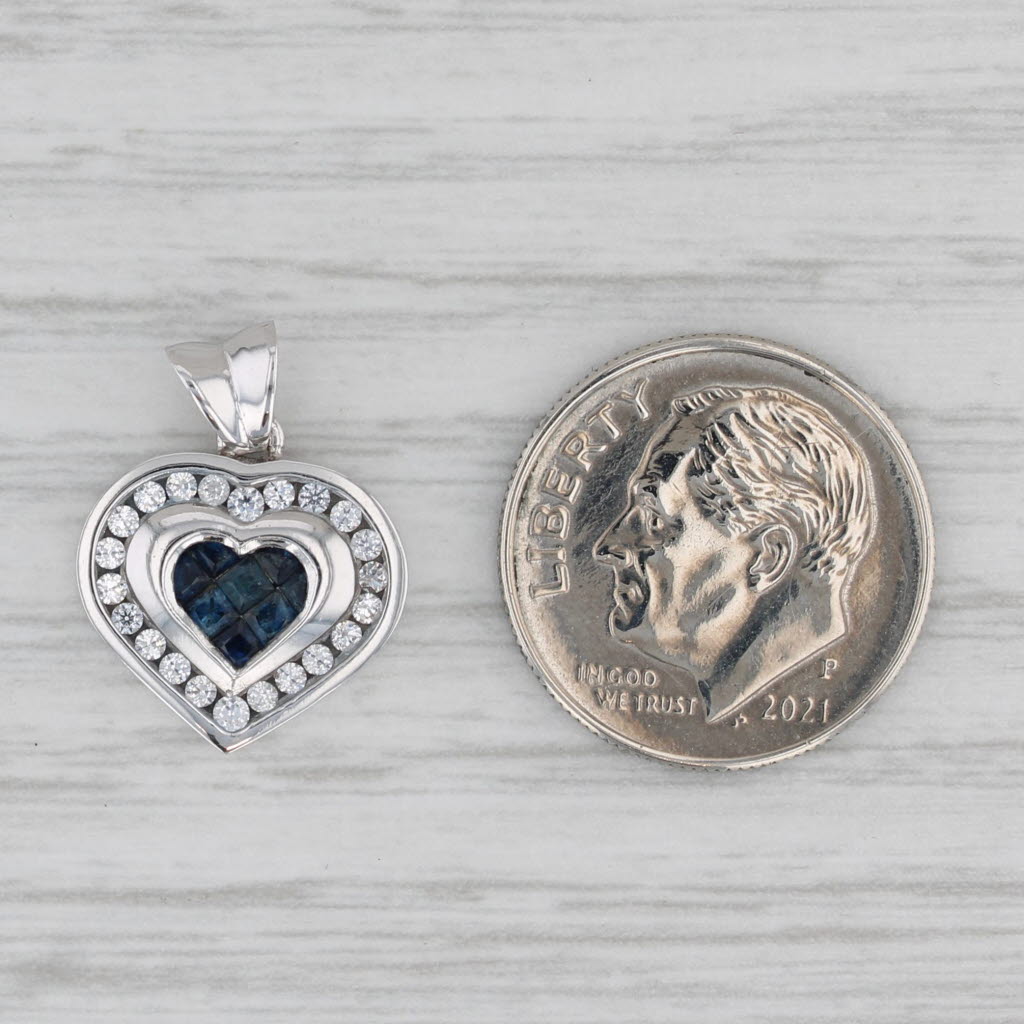 Gray 0.47ctw Blue White Sapphire Heart Pendant 14k White Gold Small Drop