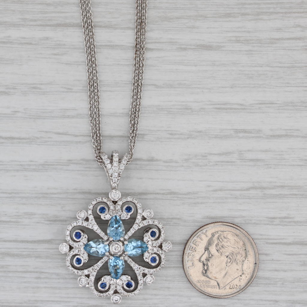 Gray Charles Krypell 2.68ctw Diamond Aquamarine Sapphire Pendant Necklace 18k Gold