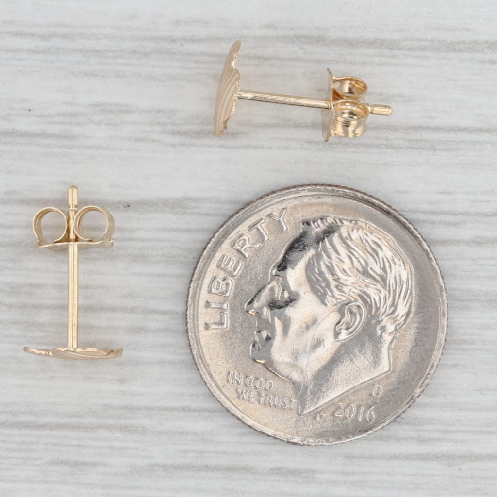 Gray Small Ridge Heart Stud Earrings 14k Yellow Gold Butterfly Backs