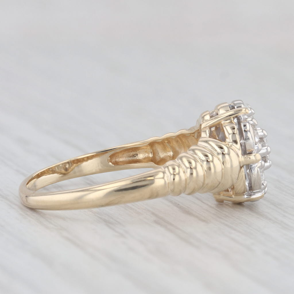 Light Gray 0.95ctw Diamond Cluster Ring 14k Yellow Gold Vintage Engagement Size 9.75