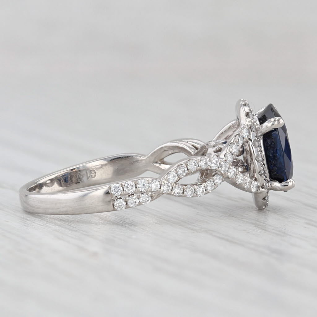 Light Gray New 2.57ctw Oval Sapphire Diamond Halo Engagement Ring 14k White Gold GIA