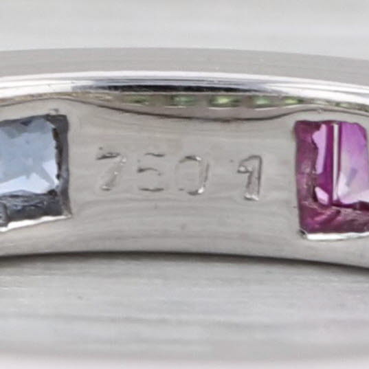 2.50ctw Rainbow Sapphire Eternity Ring 18k White Gold Size 5.5 Wedding Stackable