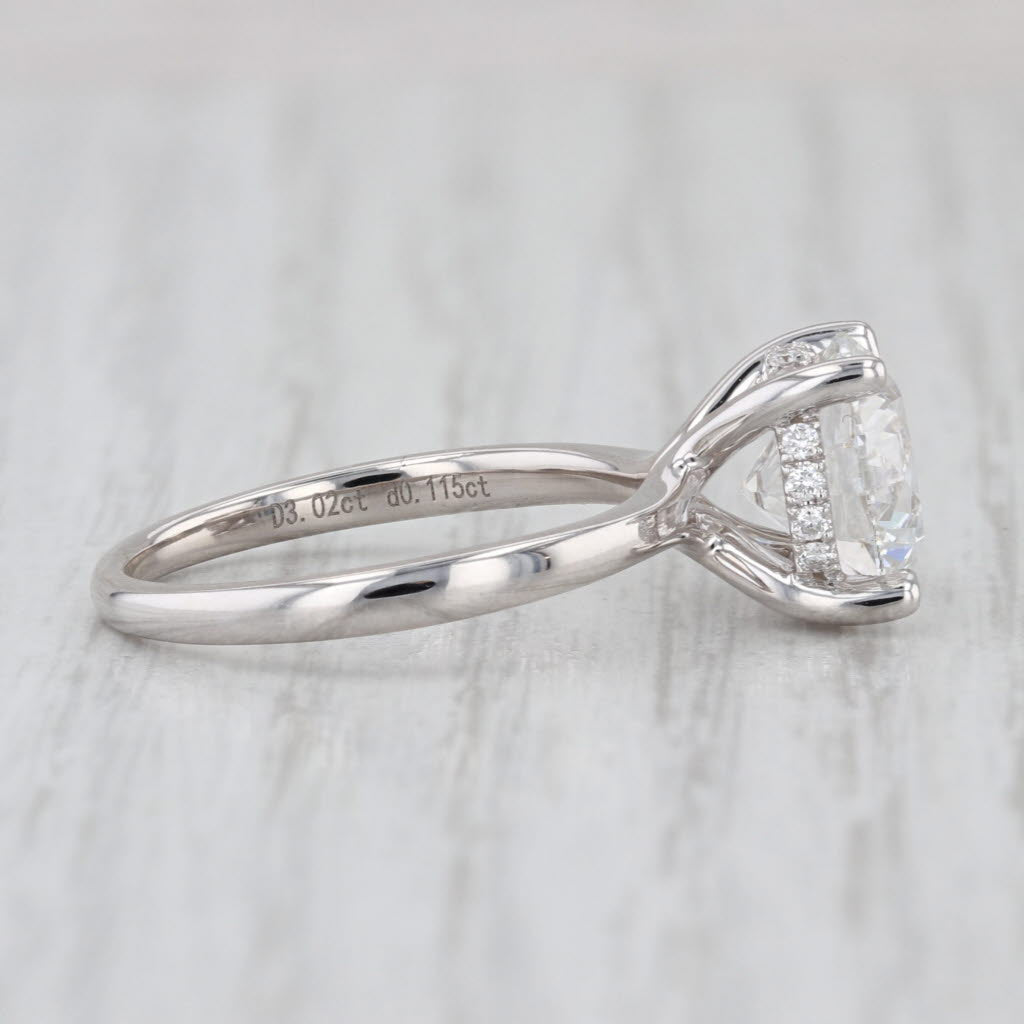 New IGI 3.14ctw Round Lab Grown Diamond Engagement Ring 14k White Gold Size 6.5