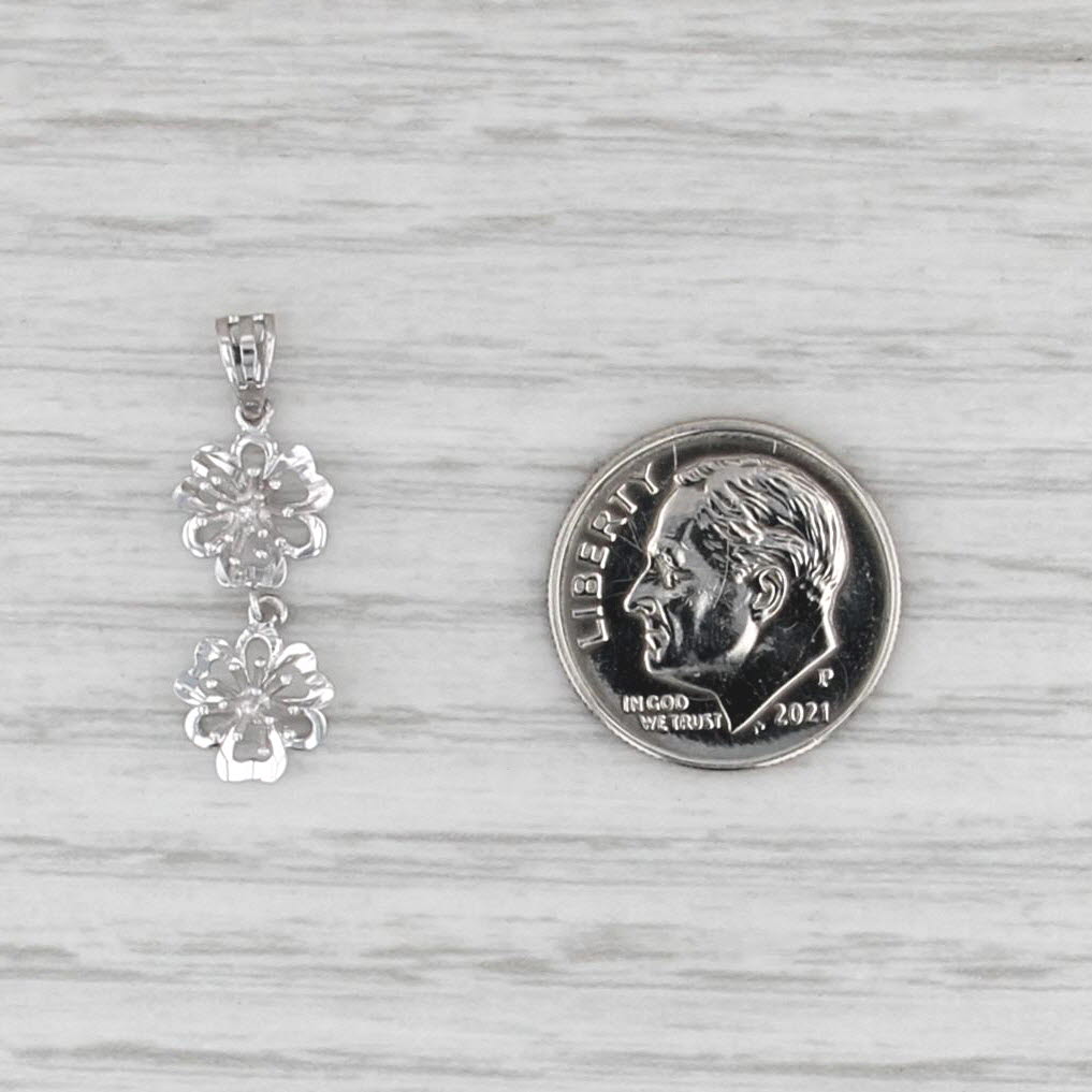 Small Flower Dangle Pendant 18k White Gold 3D Detailing