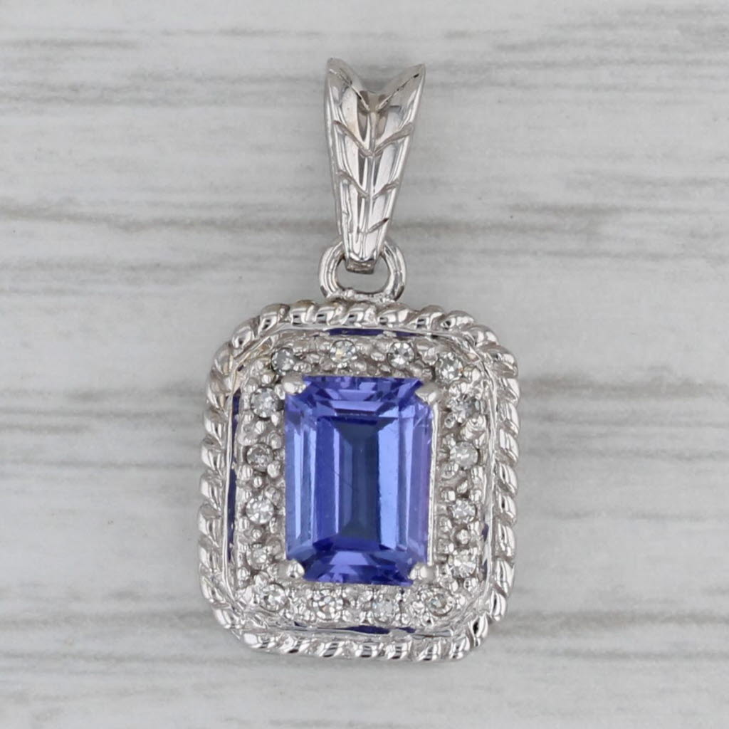 Gray 1.01ctw Tanzanite Diamond Halo Pendant 14k White Gold