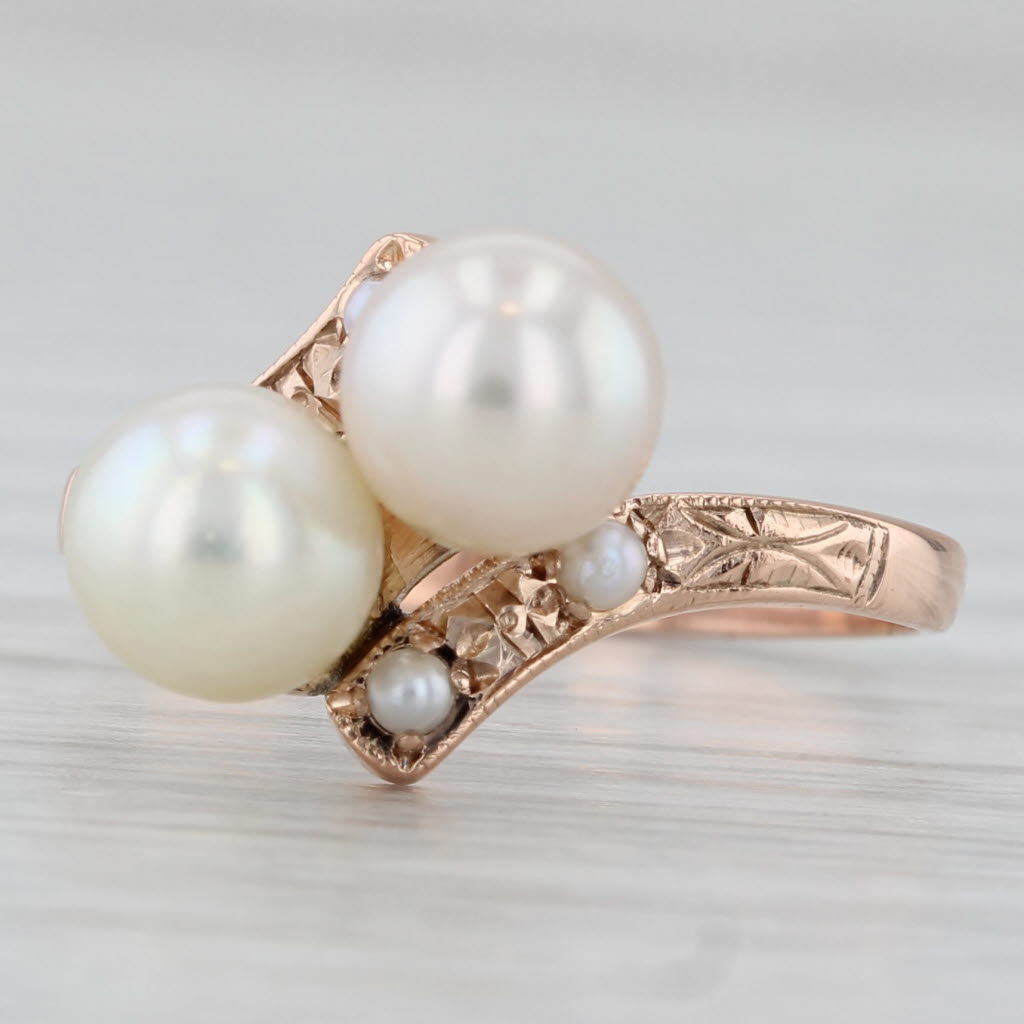 Gray Vintage Cultured Pearl Bypass Ring 10k Rose Gold Size 6.25