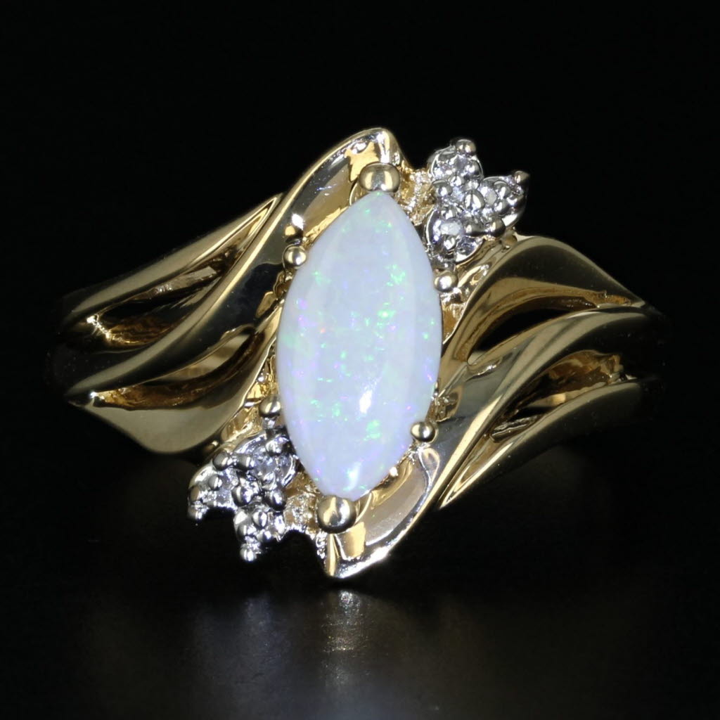 Gray Opal Marquise Diamond Ring 10k Yellow Gold Size 7