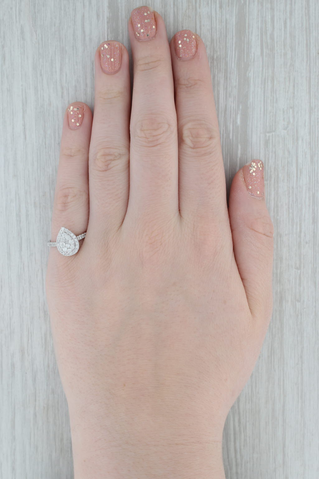 Gray 0.44ctw Diamond Cluster Halo Teardrop Engagement Ring 10k White Gold Size 7