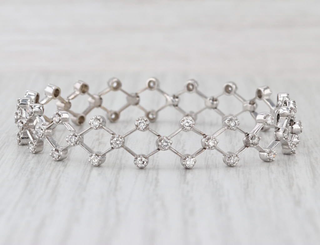 1.70ctw Diamond Lattice Bracelet 14k White Gold 6.75" 10.5mm