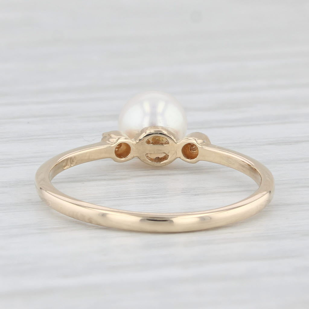 Light Gray Cultured Pearl Solitaire Ring 14k Yellow Gold Size 6 Diamond Accents