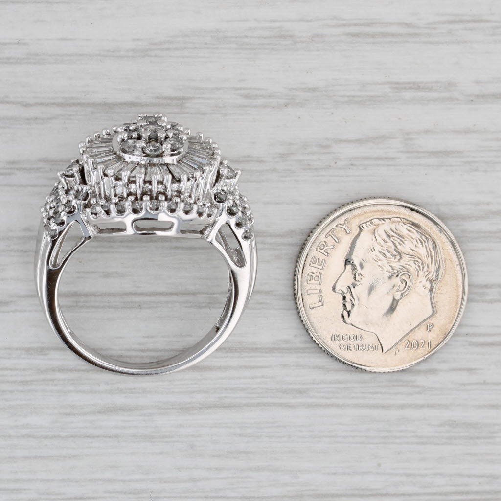 Gray 1.60ctw Diamond Cluster Cocktail Ring 10k White Gold Size 7