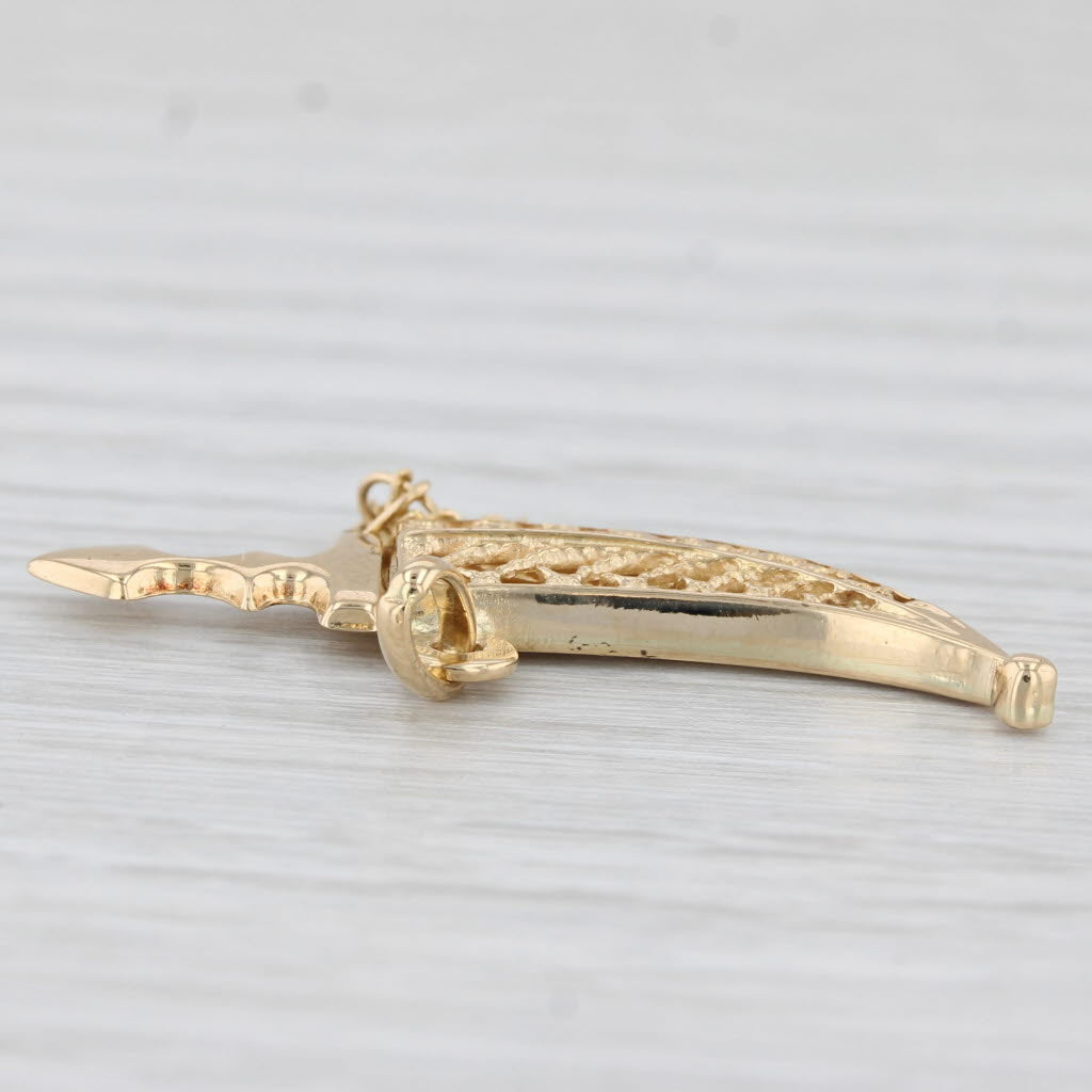 Light Gray Dagger in Sheaf Pendant 18k Yellow Gold Charm Opens