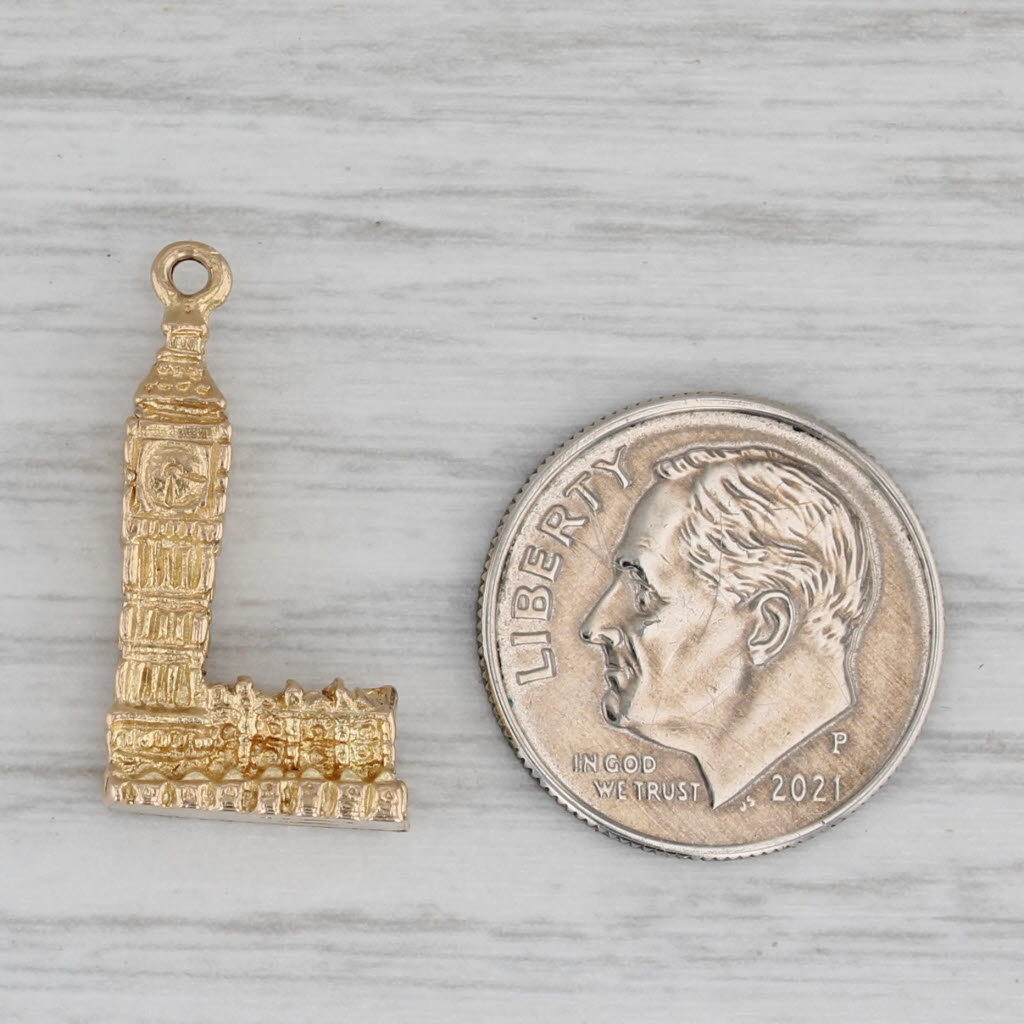 Gray Big Ben London Clock Tower Souvenir Charm 9k Yellow Gold British Hallmarks