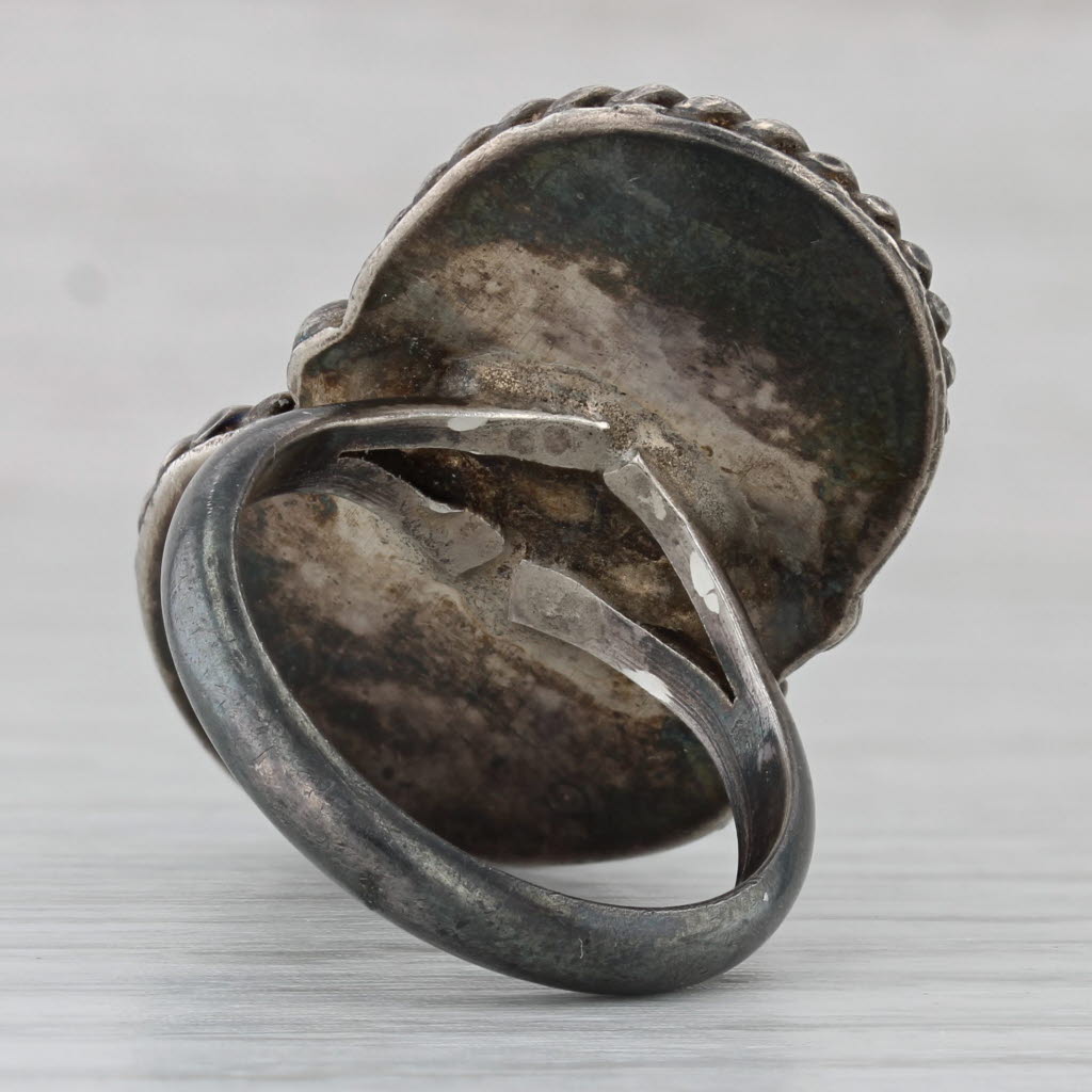 Gray Vintage Native American Turquoise Cabochon Ring Sterling Silver Size 8
