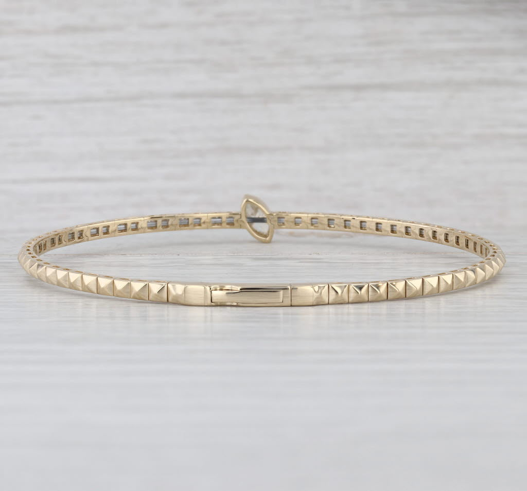 New 0.63ctw Diamond Beveled Flexible Bangle Bracelet 6.75" 14k Yellow Gold