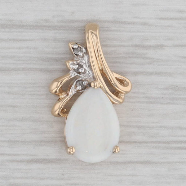 Pear Opal Diamond Pendant 14k Yellow Gold Small Drop