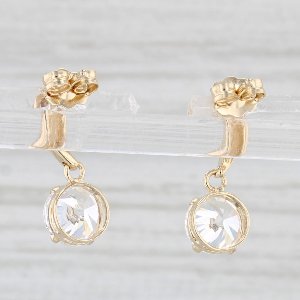 Light Gray Cubic Zirconia Drop Earrings 14k Yellow Gold Round Solitaire Dangles