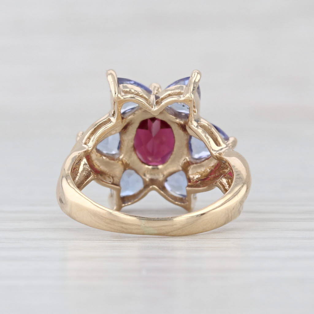 2.90ctw Garnet Tanzanite Flower Ring 10k Yellow Gold Size 4.5 Cocktail