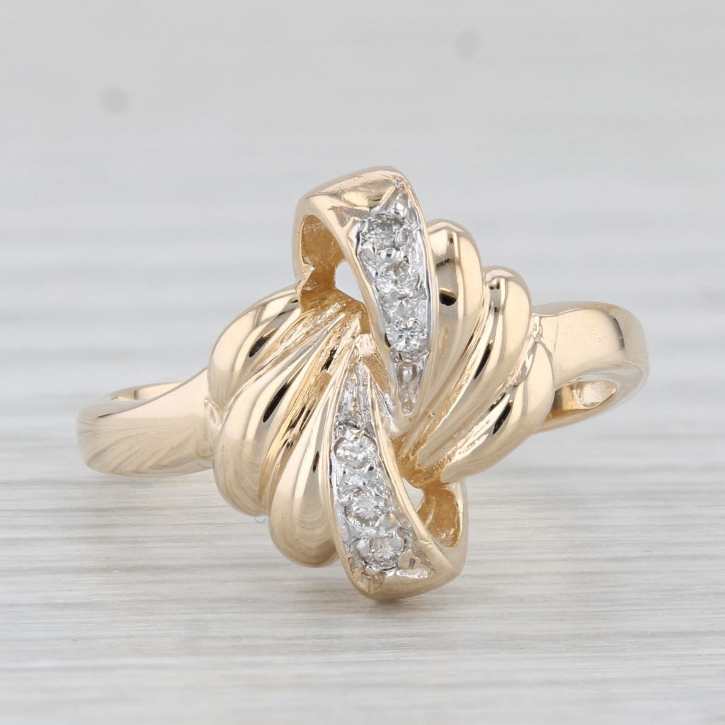 Light Gray Diamond Knot Ring 14k Yellow Gold Size 6