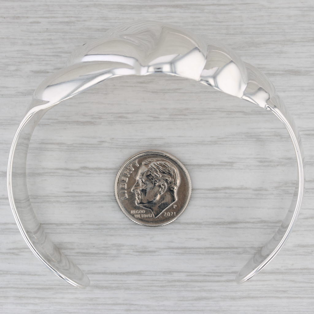 Gray Scalloped Beveled Statement Cuff Bracelet Sterling Silver 7.5"