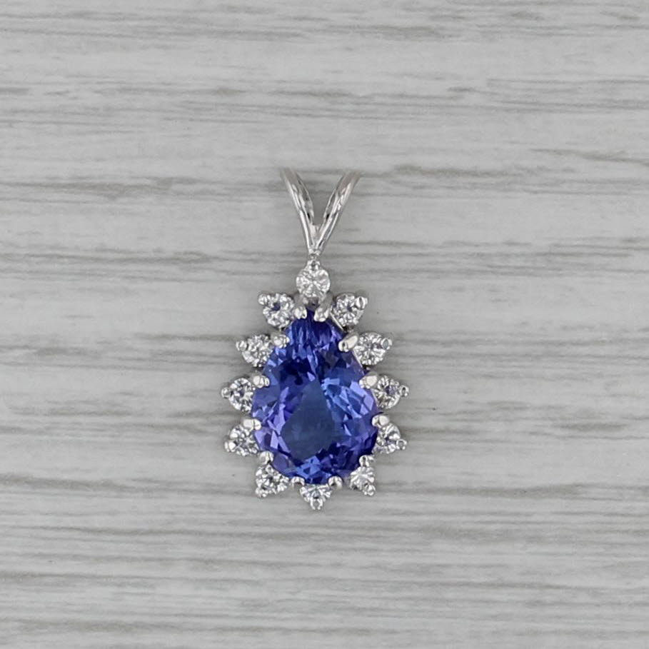 5.15ctw Pear Tanzanite Diamond Halo Pendant 14k White Gold
