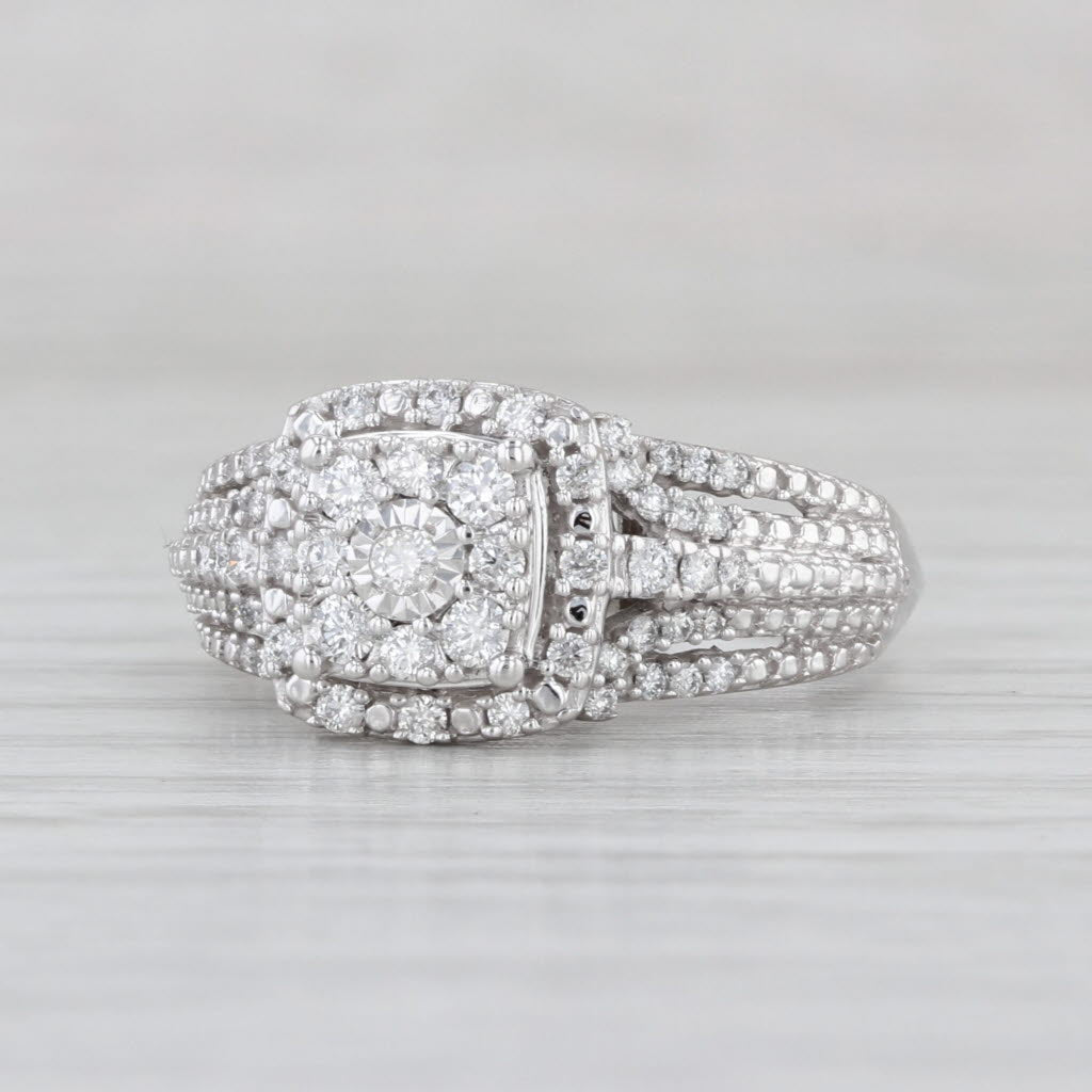 0.50ctw Diamond Cluster Halo Engagement Ring 10k White Gold Size 7.25