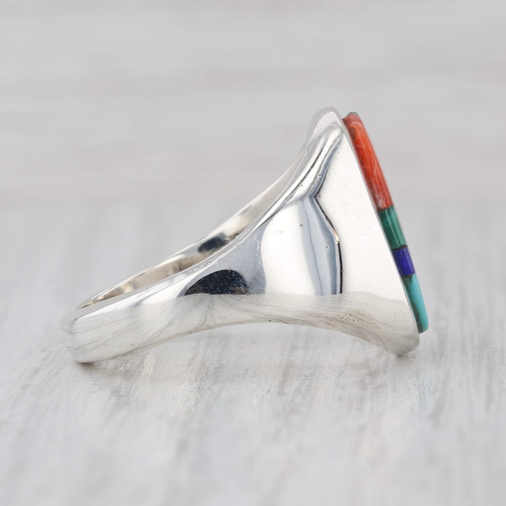 Vintage Native American Stone Mosaic Ring Sterling Silver Edison Yazzie Navajo