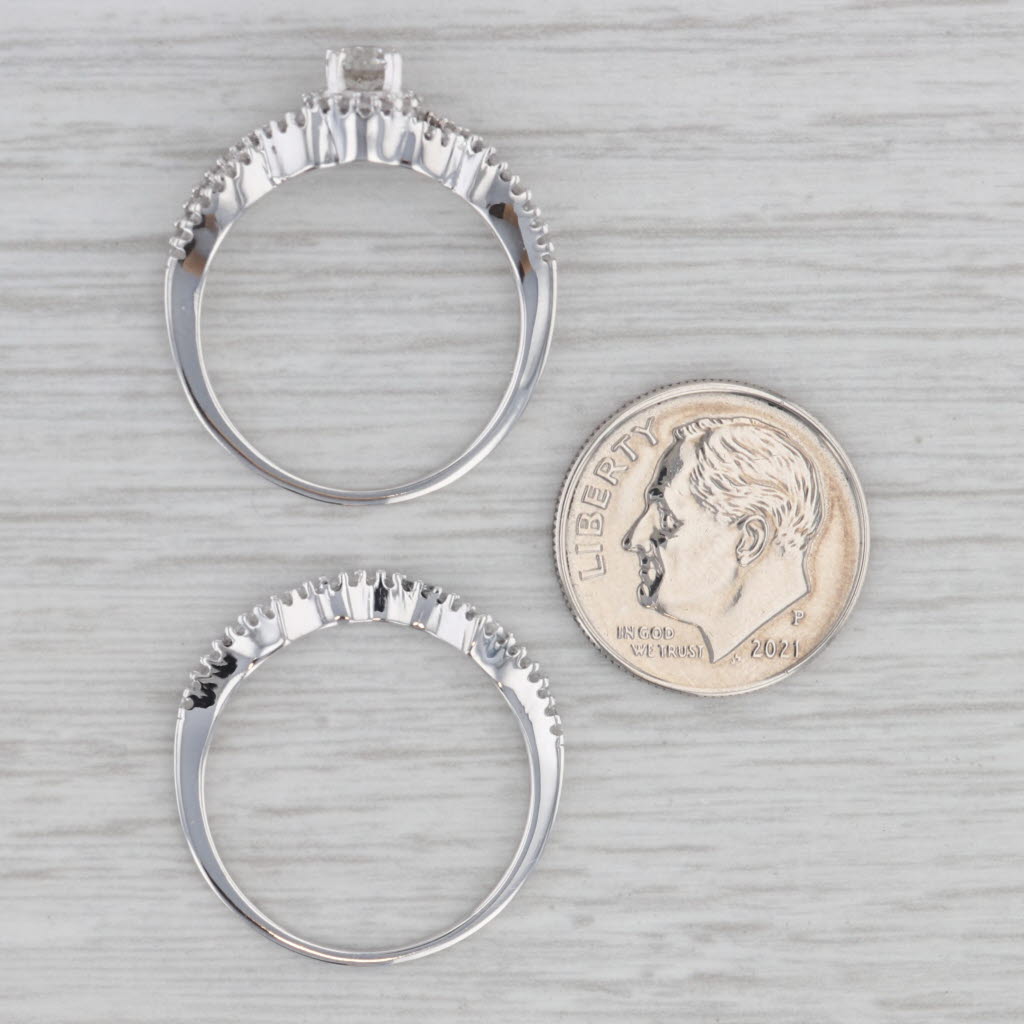 Gray 0.41ctw Diamond Engagement Ring Contoured Wedding Band Bridal Set 10k White Gold