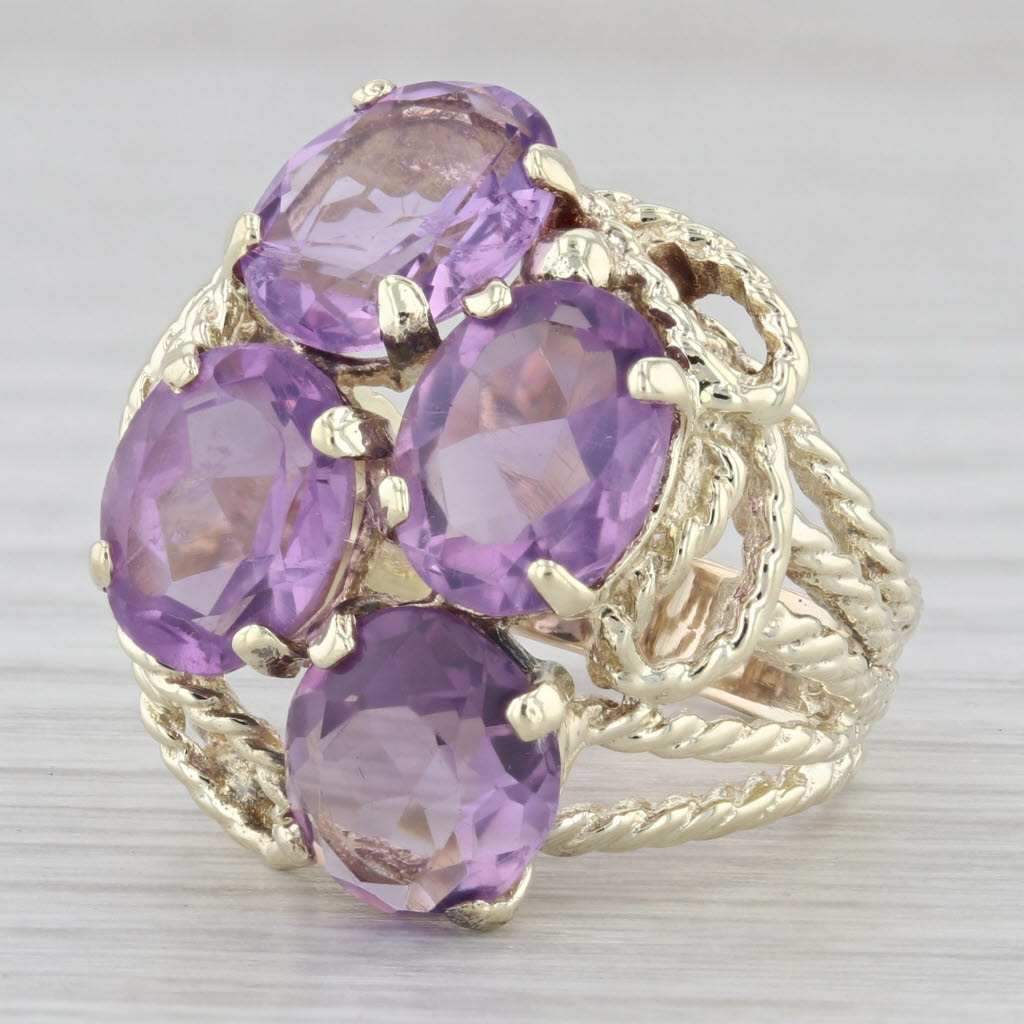Gray 7.30 ctw Amethyst Cluster Rope Statement Cocktail 14K Yellow Gold Size 7.5 Ring