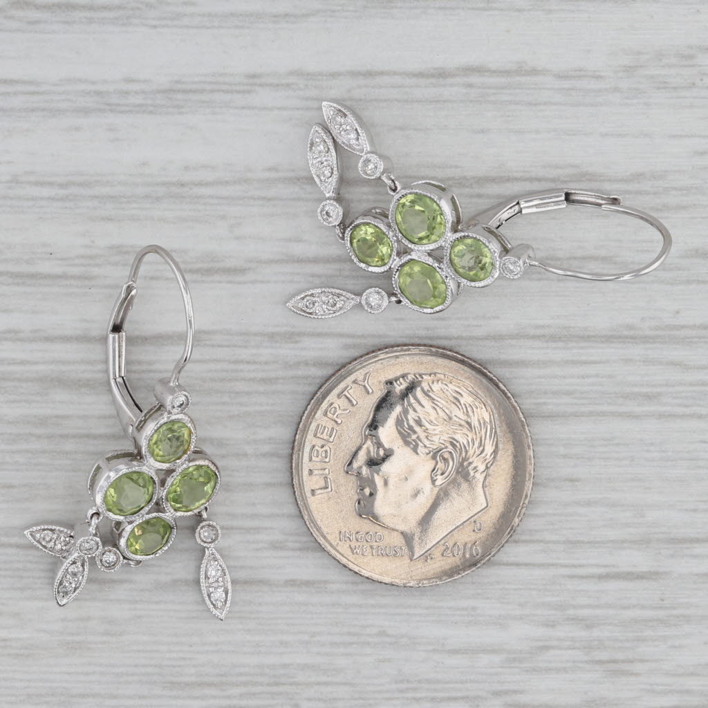 Gray 1.95ctw Green Peridot Diamond Dangle Earrings 14k White Gold Lever Backs