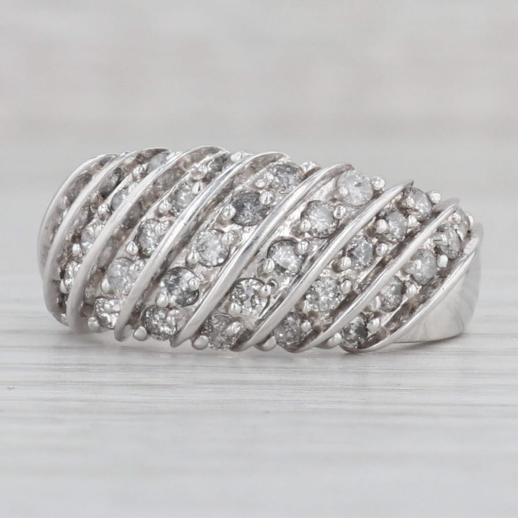 Gray 0.75ctw Diamond Scalloped Ring 10k White Gold Size 8