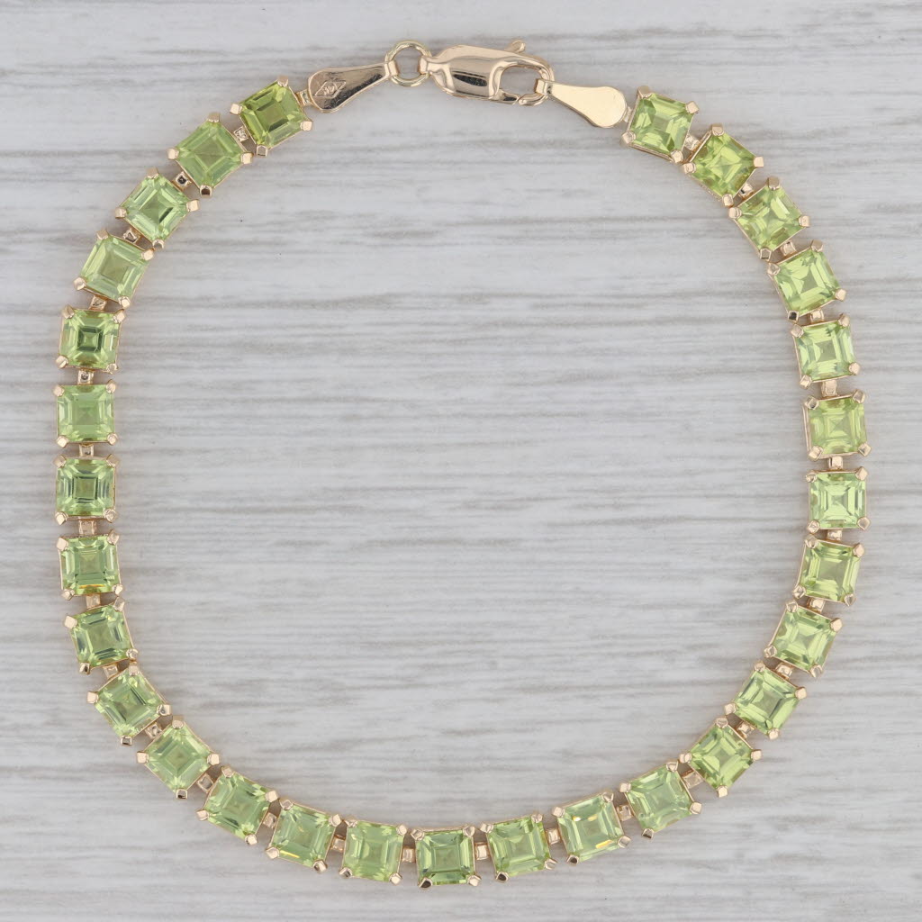 Gray 11.60ctw Peridot 14k Yellow Gold Tennis Bracelet 7.75"