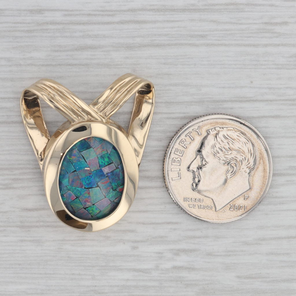 Gray Multicolor Opal Triplet Mosaic Slide Pendant 14k Yellow Gold