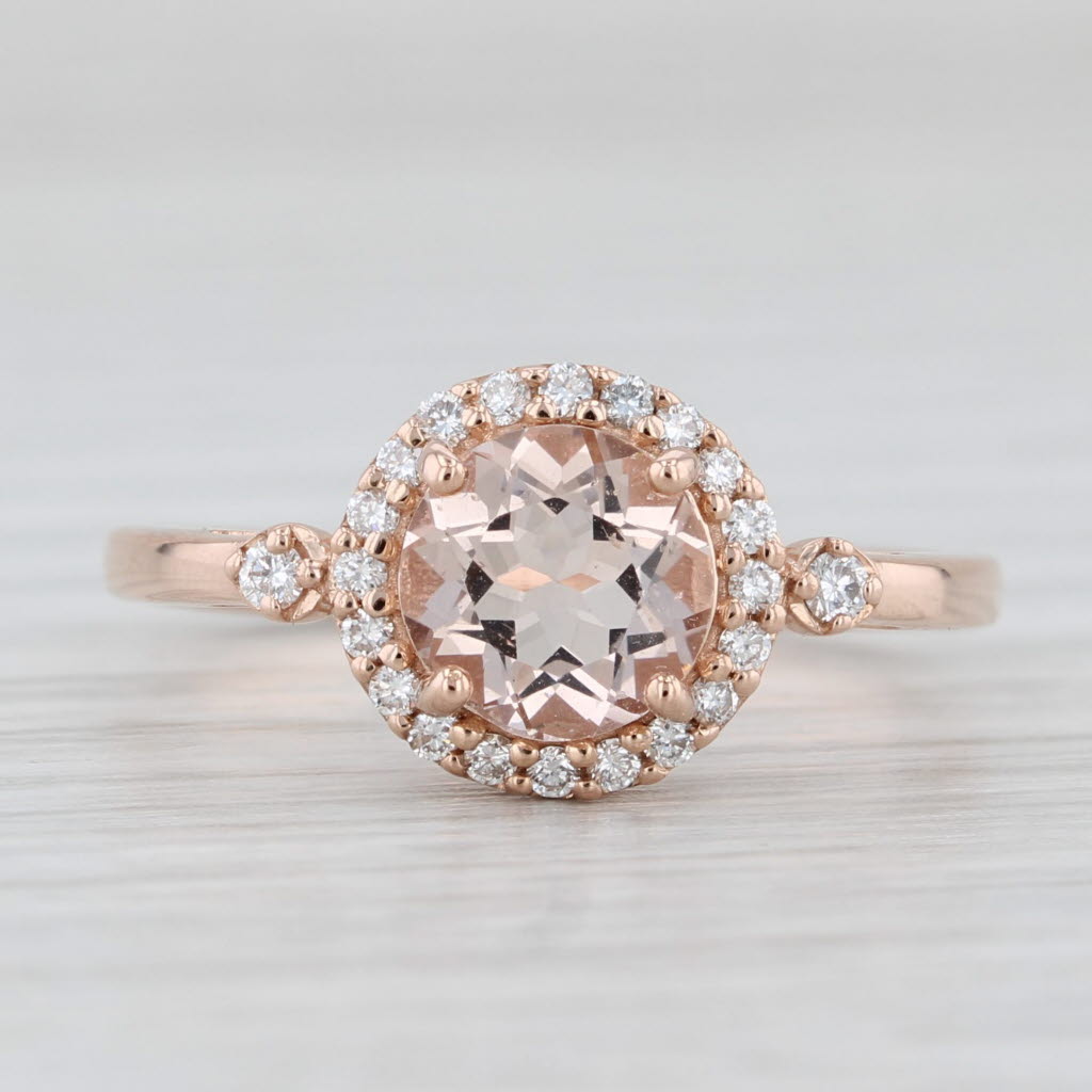 Light Gray 1.15 ctw Morganite Diamond Halo Engagement Ring 14K Rose Gold Size 8