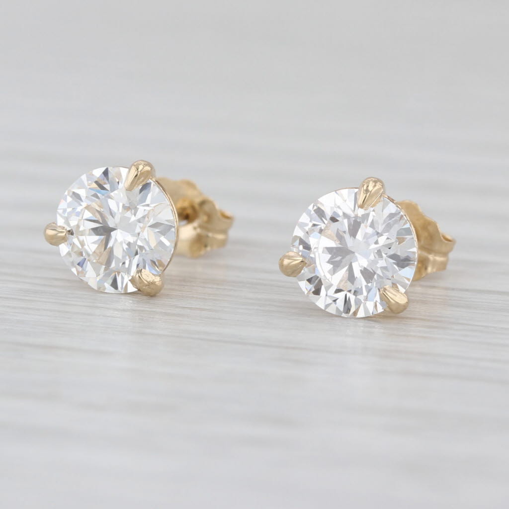 New IGI Lab Grown 2.03ctw Round Diamond Martini Stud Earrings 14k Gold Studs
