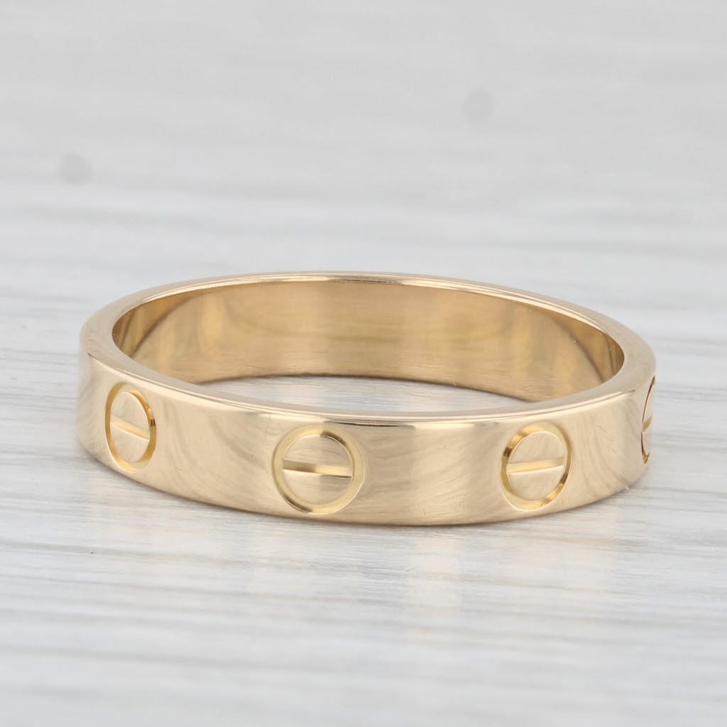 Light Gray Cartier Mini Narrow Love Ring 18k Yellow Gold Circles Band Box Papers Size 52 6