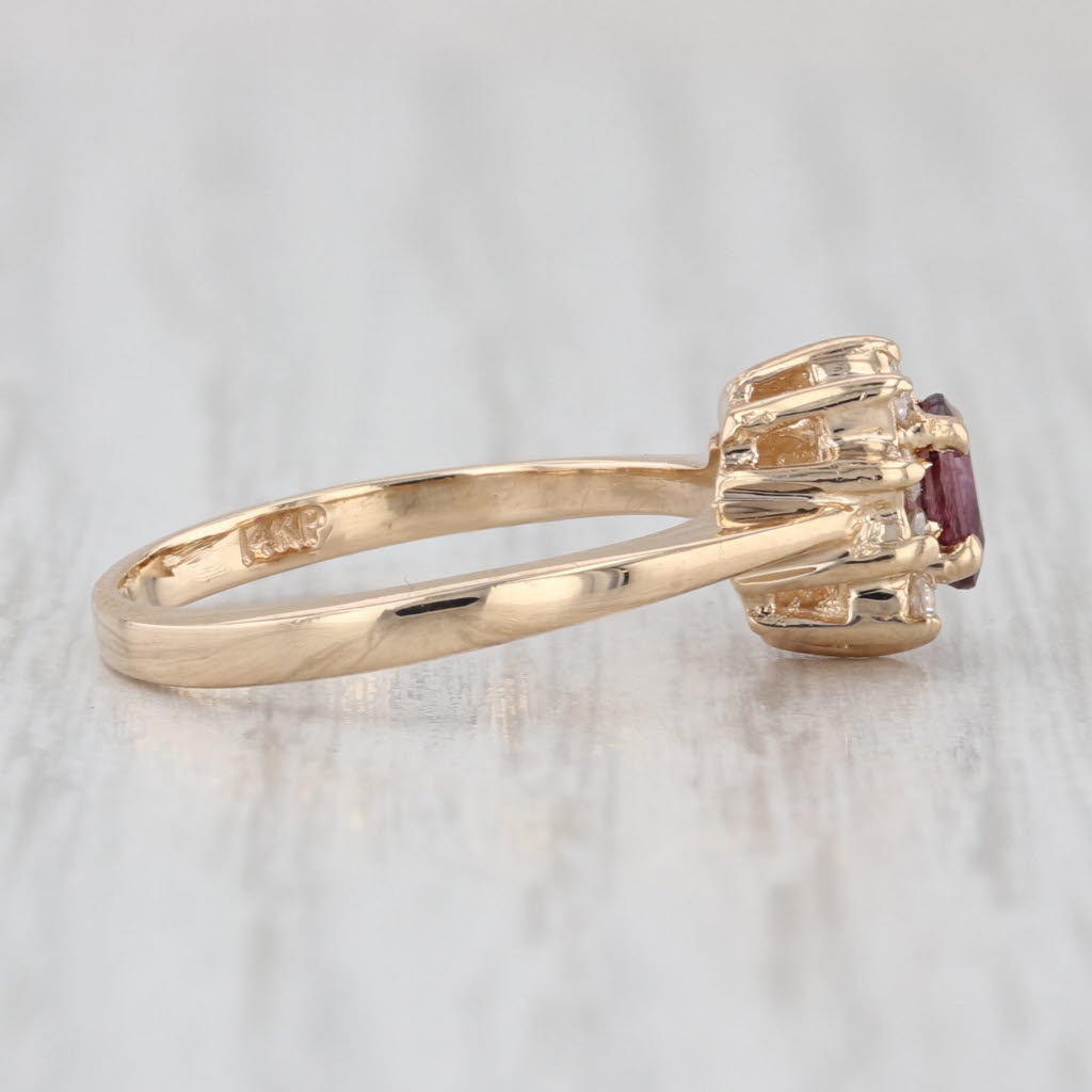 0.35ctw Oval Ruby Diamond Halo Ring 14k Yellow Gold Size 4.75