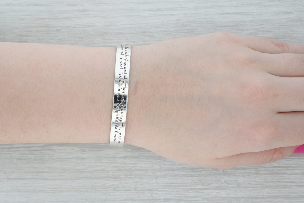 Gray Ralph Waldo Emerson Quote Cuff Bracelet Sterling Silver 7" Mindfulness